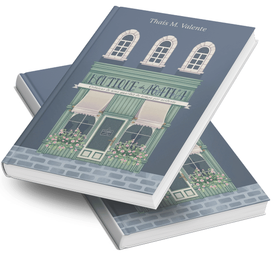 Mockup do livro Boutique da Agatha mostrando a capa e a lombada.